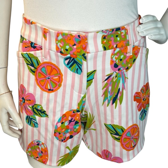 Spartina 449 Pants - Spartina 449 Bright Floral Fruit Printed Pink White Stripe Short Vacation Preppy